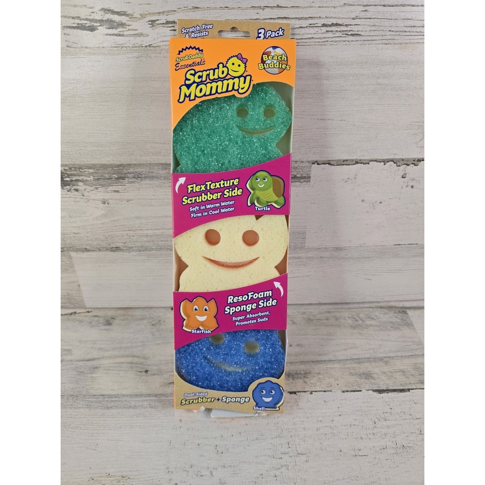 Scrub Mommy Essentials Beach Buddies 3 Pack Dual Sided Scrubber Sponge New